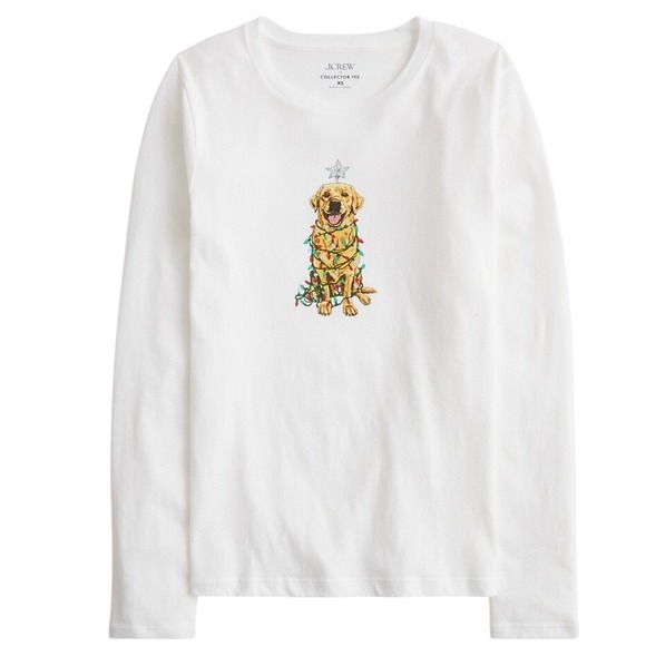 Crewcuts by J.Crew Tops - Crewcuts J.Crew Girls Christmas Golden Retriever Dog LS Tee‎ White L 10-11 NWT